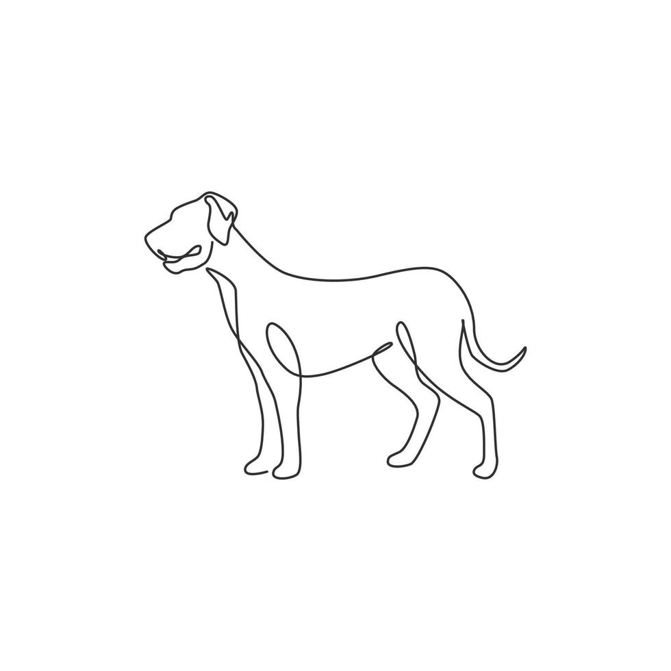 einzelne einzeilige Zeichnung eines galanten Doggenhundes für die Logoidentität des Sicherheitsunternehmens. reinrassiges Hundemaskottchenkonzept für stammbaumfreundliche Haustiersymbole. moderne durchgehende Linie zeichnen Design-Vektor-Illustration vektor