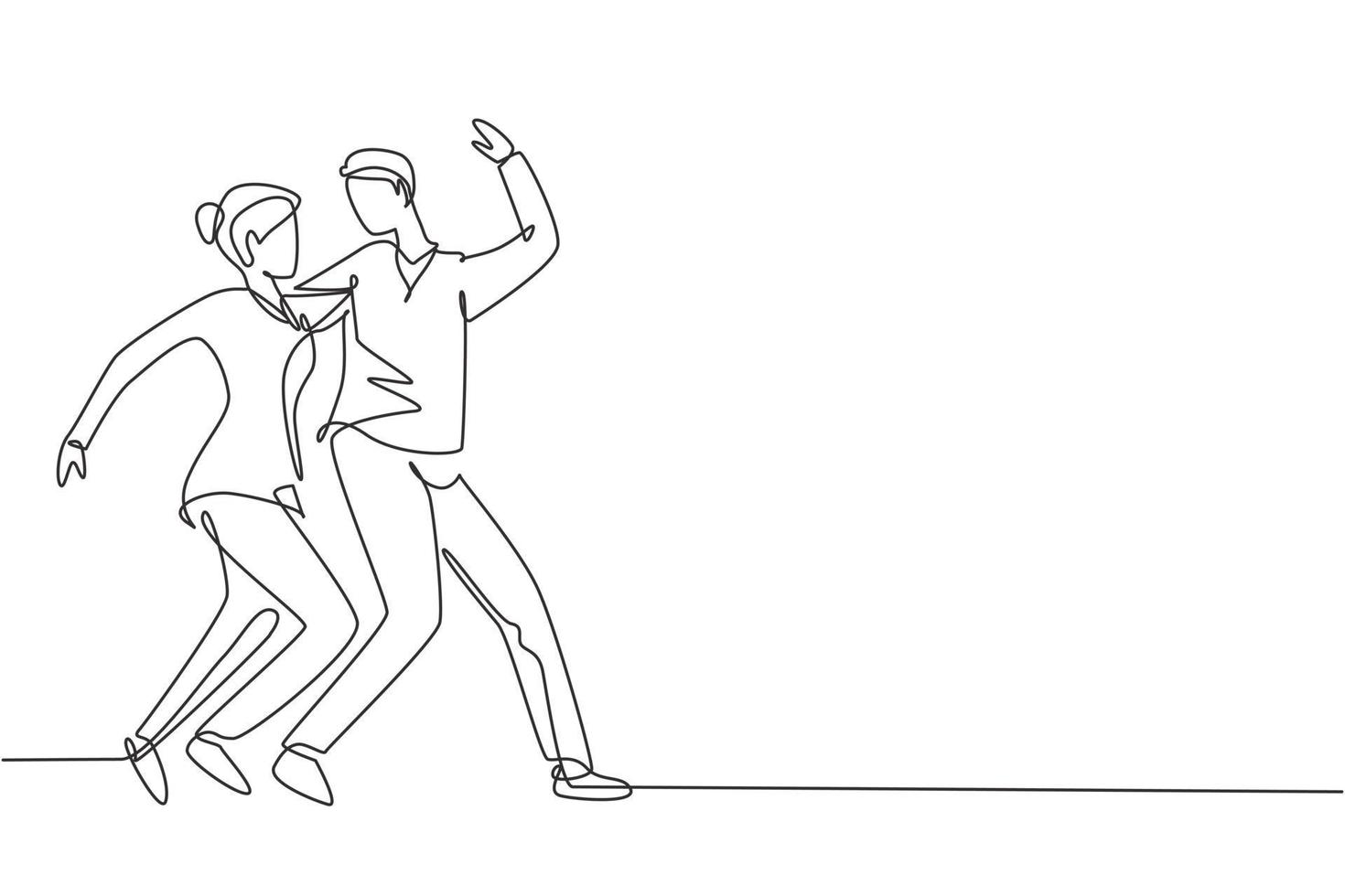 enda en rad ritning människor som dansar salsa. par, man och kvinna i dans. danspar med vals tango och salsa stilar moves. modern kontinuerlig linje rita design grafisk vektorillustration vektor