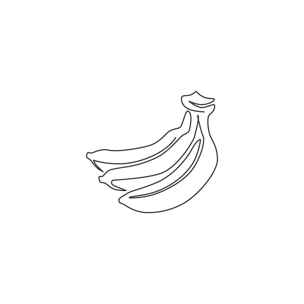 enda kontinuerlig linjeteckning hela gäng hälsosamma ekologiska bananer för fruktträdgård logotyp. färsk sommar tropisk frukt koncept frukt trädgård ikon. moderna en rad rita design grafisk vektorillustration vektor
