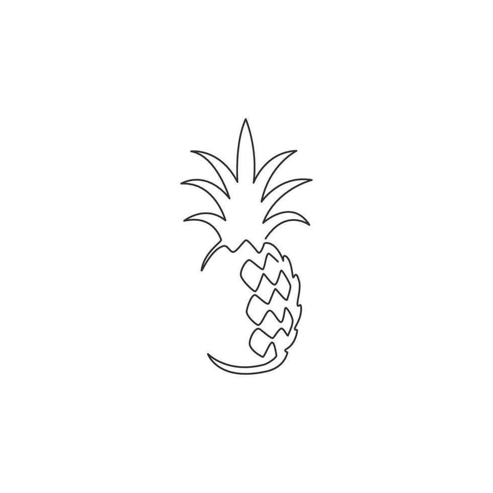 en kontinuerlig linjeritning av en hel hälsosam ekologisk ananas för logotyp för fruktträdgård. färsk sommar frukt koncept för frukt trädgård ikon. moderna en rad rita design vektorgrafisk illustration vektor