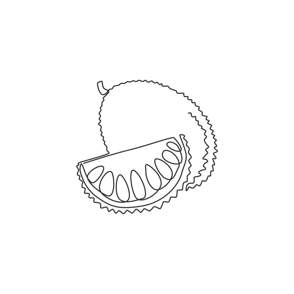 eine durchgehende Linie, die ganze gesunde Bio-Jackfrüchte für die Identität des Obstgarten-Logos zeichnet. Frisches exotisches Fruchtkonzept für Obstgartenikone. moderne einzeilig zeichnende Design-Vektorgrafikillustration vektor