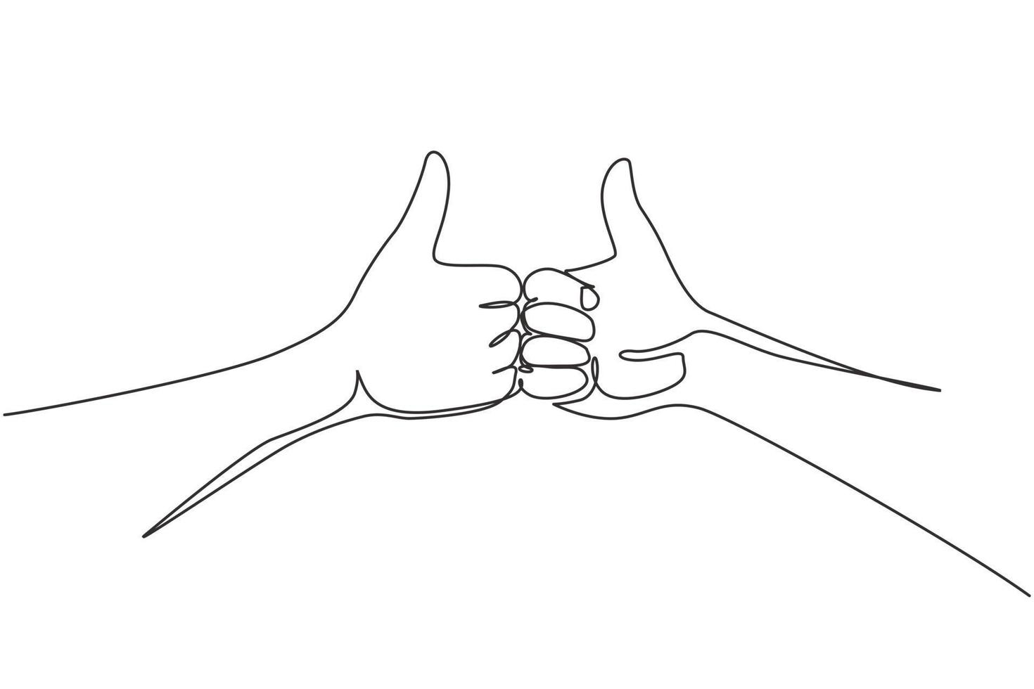 kontinuerlig en rad ritning hand visar tummen upp gest. avtal tecken eller symbol. godkännande av samarbete. framgångsrikt affärsteckenkoncept. enda rad rita design vektorgrafisk illustration vektor