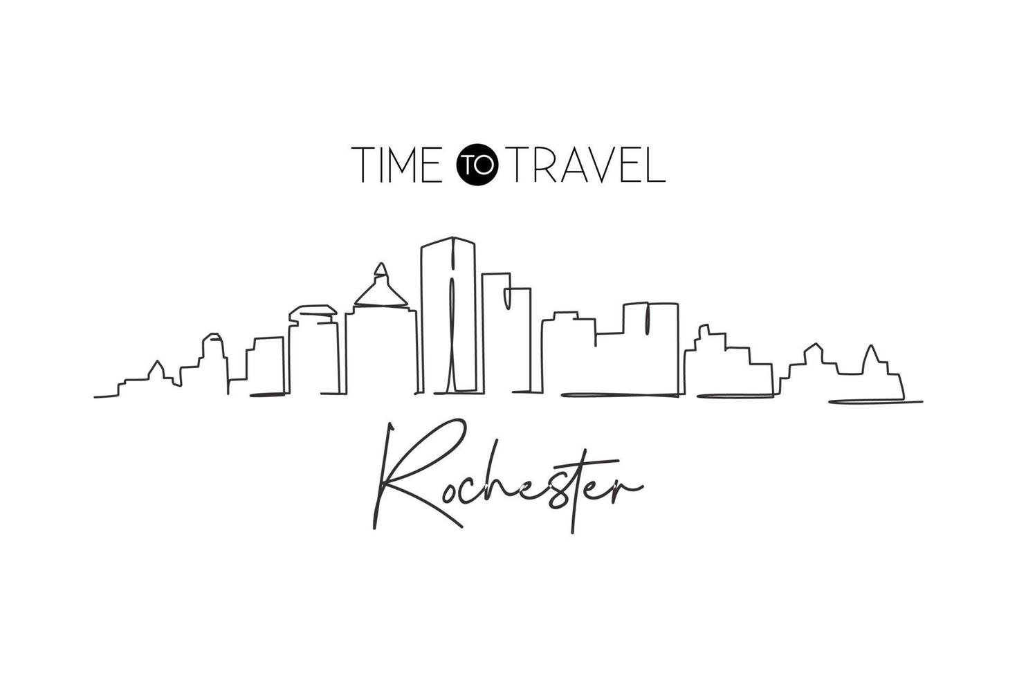 singel en rad ritning rochester city skyline, minnesota. världshistoriska stadslandskapet. bästa semesterdestinationsvykortet. redigerbara stroke trendiga kontinuerlig linje rita design vektorillustration vektor