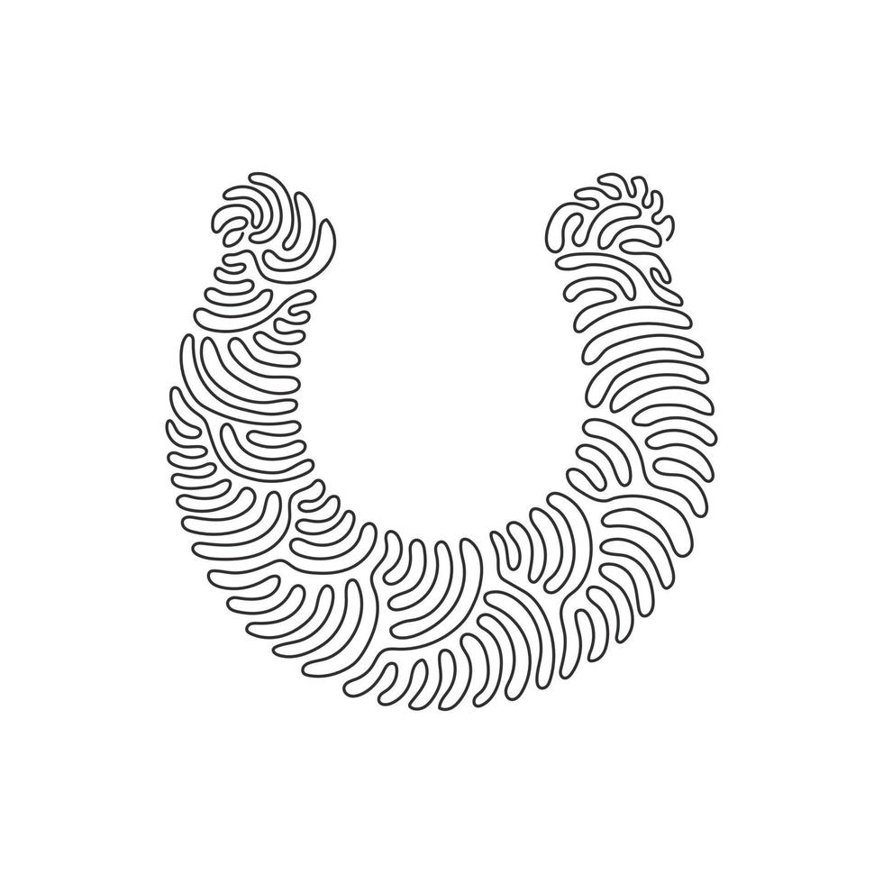 einzelnes einzeiliges Zeichnen von Metallhufeisen für Pferde. Schuhe für Pferde zum Schutz der Hufe. Bauernhof und Gartenarbeit einzelnes Symbolsymbol. Wirbel-Curl-Stil. durchgehende Linie zeichnen Design-Grafik-Vektor-Illustration vektor