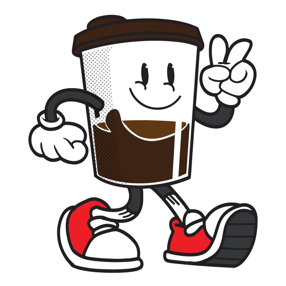 groovig Karikatur von Jahrgang Stil Logo Kaffee Maskottchen perfekt zum T-Shirt Design drucken vektor