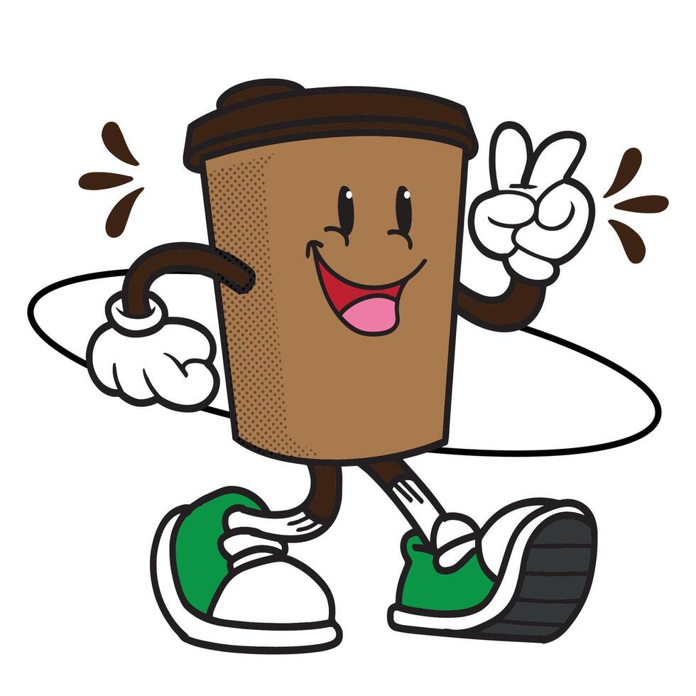 groovig Karikatur von Jahrgang Stil Logo Kaffee Maskottchen perfekt zum T-Shirt Design drucken vektor