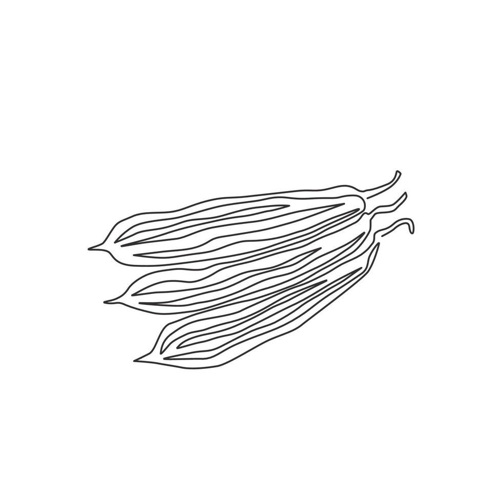 Eine durchgehende Strichzeichnung eines ganzen gesunden Bio-Schwammkürbisses für die Identität des Farmlogos. Frisches ägyptisches Gurkenkonzept für Gemüseikone. moderne einzeilig zeichnende Design-Vektorgrafikillustration vektor