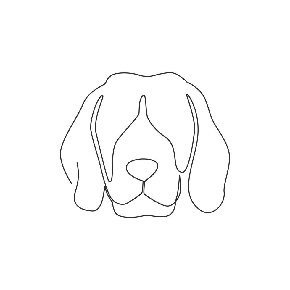 eine durchgehende Strichzeichnung eines einfachen süßen Beagle-Welpen-Hundekopfsymbols. Säugetiere Tier Logo Emblem Vektor Konzept. dynamische grafische Darstellung des einzeiligen Zeichnens