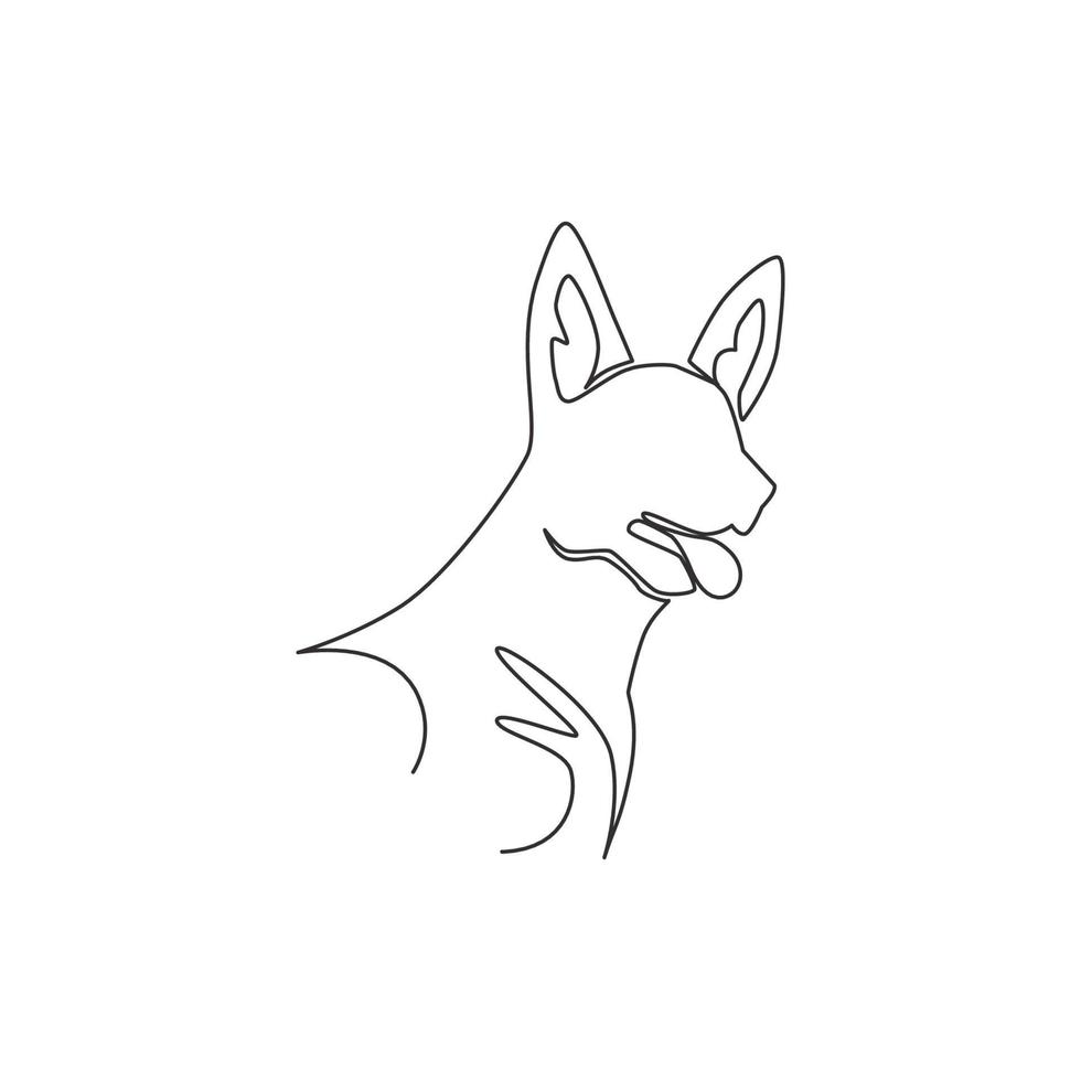 einzelne durchgehende Strichzeichnung des einfachen süßen deutschen Schäferhundehundekopfsymbols. Haustier Logo Emblem Vektor Konzept. moderne grafische Darstellung des einzeiligen Zeichnens