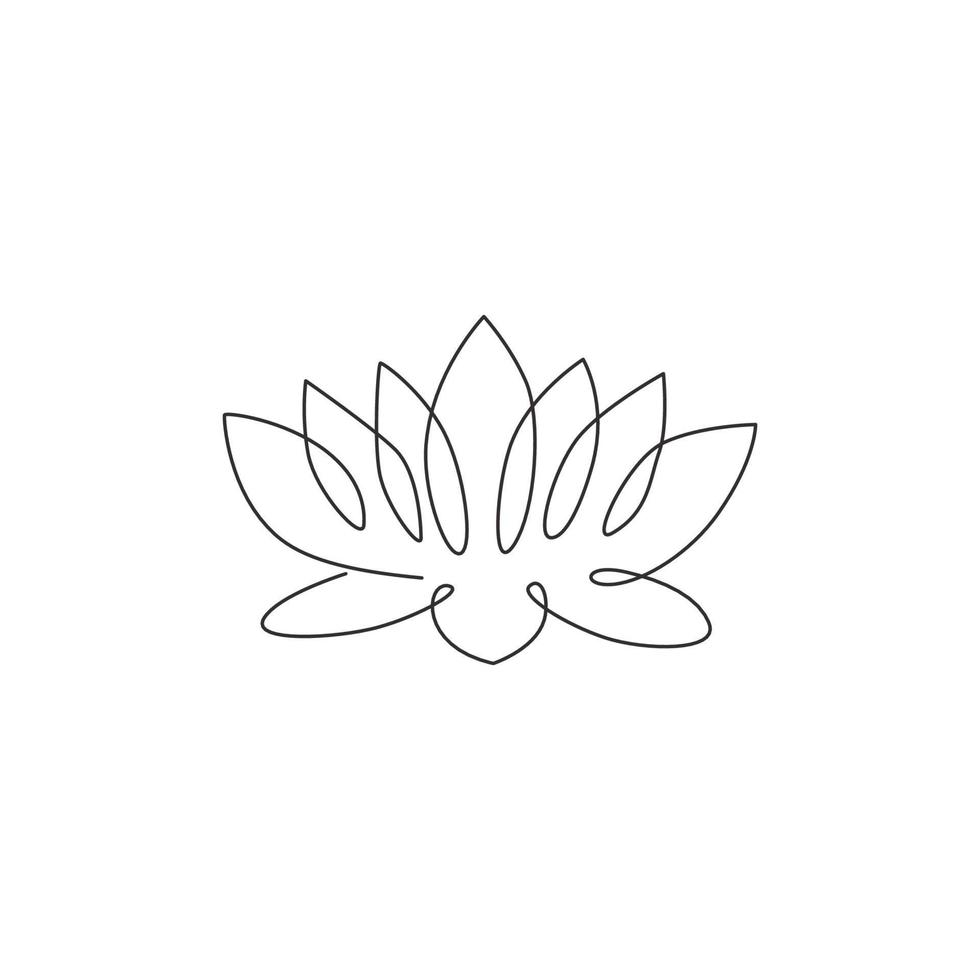 einzelne durchgehende Linienzeichnung von Beauty Fresh Lotus für das Logo des Salon-Entspannungstherapie-Geschäfts. dekoratives seerosenblumenkonzept für hauswanddekor. eine linie zeichnen design vektorillustration vektor