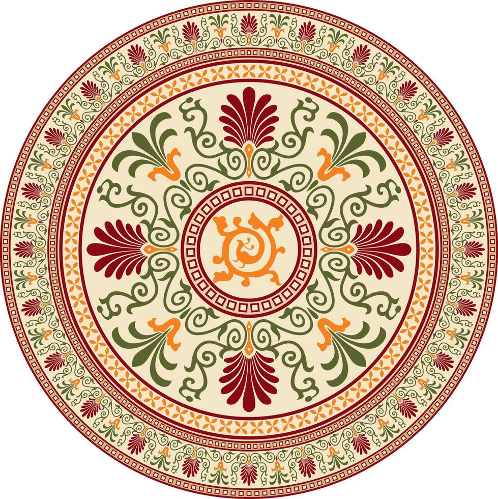 einfarbig runden klassisch Ornament von uralt Griechenland und römisch Reich. Kreis, Arabeske, byzantinisch Muster vektor