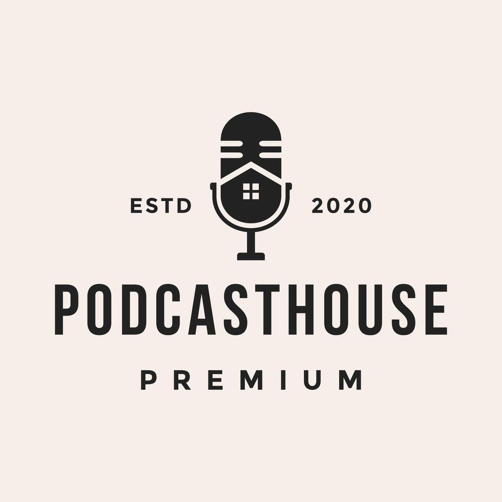 Podcast mic Haus Studio Logo Symbol Design Vorlage vektor