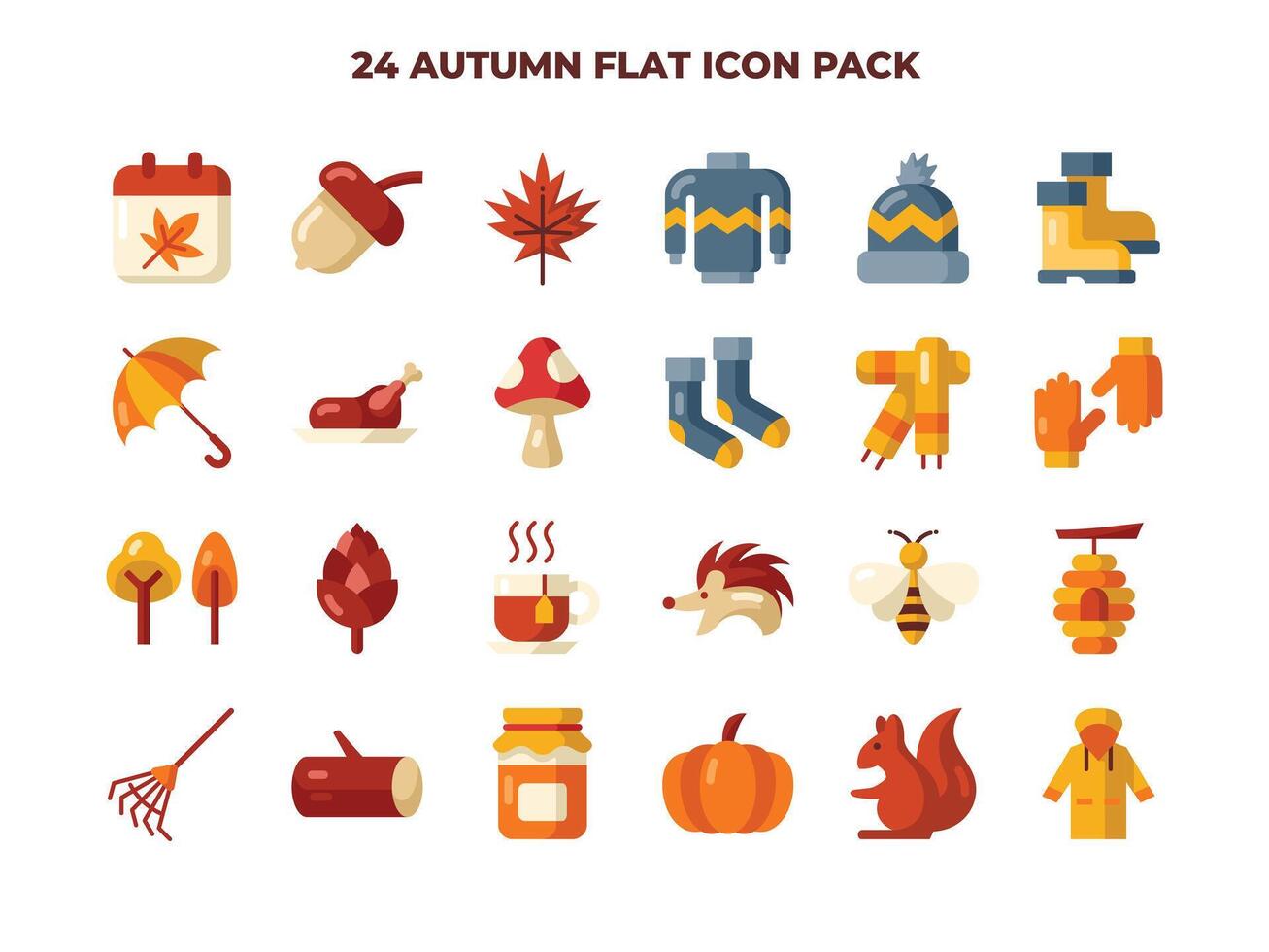 24 Herbst Element eben Symbol einstellen - - Herbst Jahreszeit Symbol Pack Illustration vektor