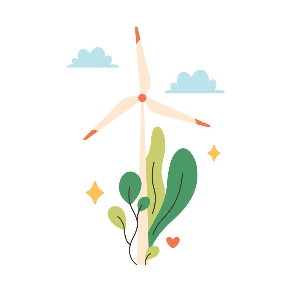 vind turbin på grön fält. grön energi begrepp. ekologisk station, vind kraft. vektor