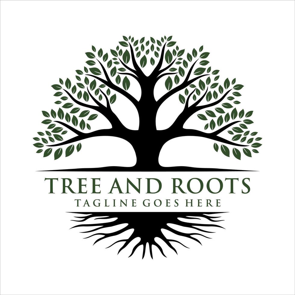 abstrakt Baum mit Wurzeln Logo Design Vorlage vektor