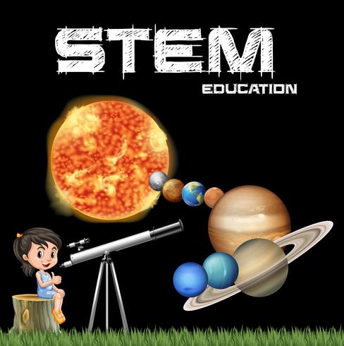 Stammbildungsplakatdesign mit Mädchen und Sonnensystem vektor