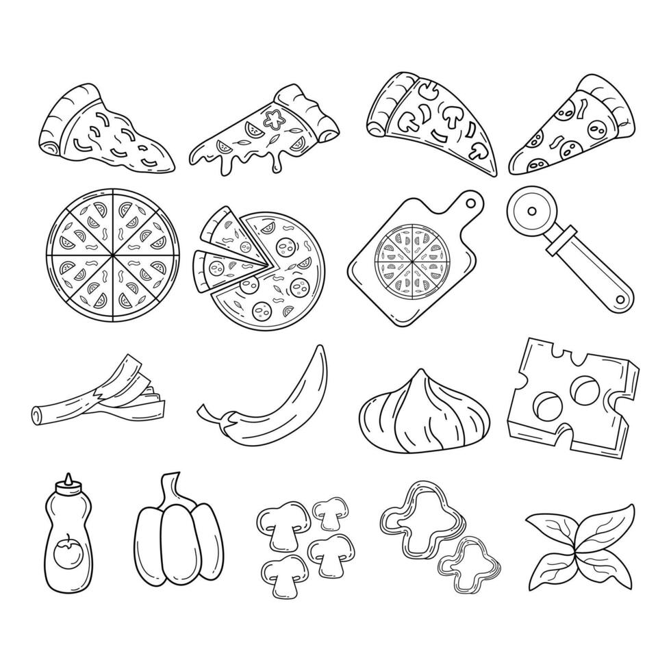 pizza ingrediens begrepp klotter tecknad serie design element vektor
