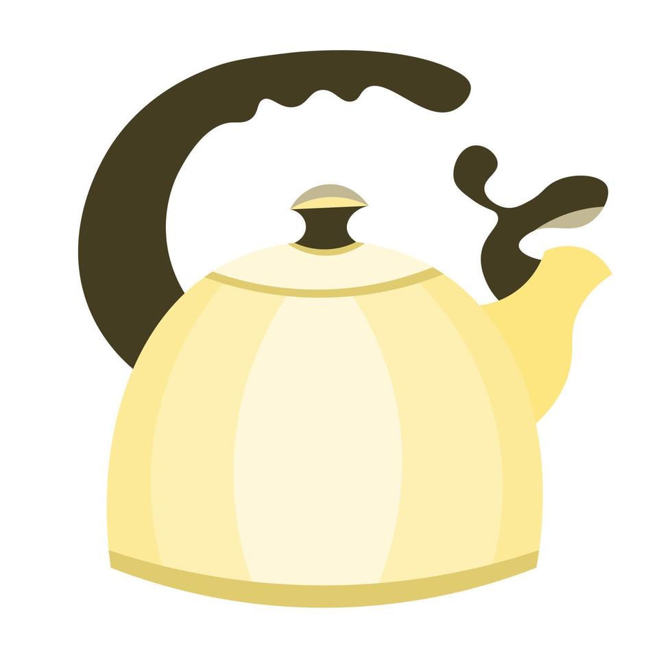metall guld tekanna med handtag för kokande vatten, vattenkokare för kaffe och te. illustration av ritning av köksredskap för matlagning, illustration i vektor