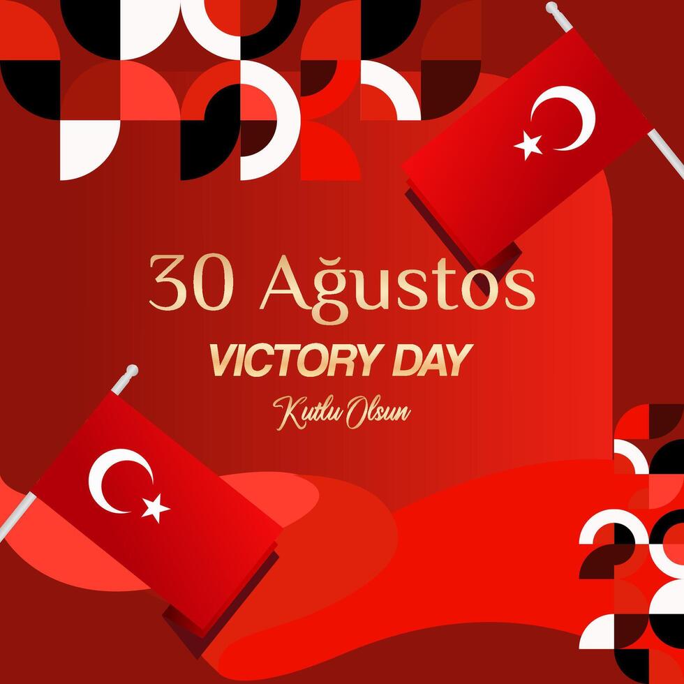Kalkon seger dag fyrkant baner i modern geometrisk stil med röd svartvit Färg. turkiska nationell dag hälsning kort mall illustration på augusti 30. Lycklig seger dag Kalkon vektor