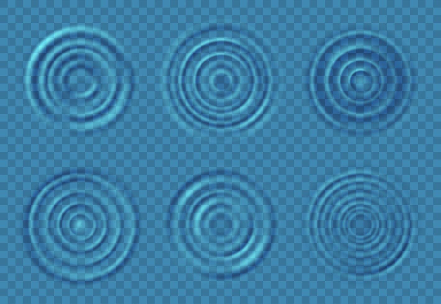 krusning vatten vågor. koncentrisk cirklar på blå vatten nivå från faller droppar stänk. topp se runda virvlar på flytande yta vektor