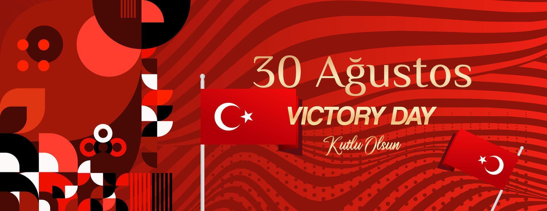 Kalkon seger dag bred baner i modern geometrisk stil med röd färger. turkiska nationell dag hälsning kort mall illustration på augusti 30. Lycklig seger dag Kalkon vektor