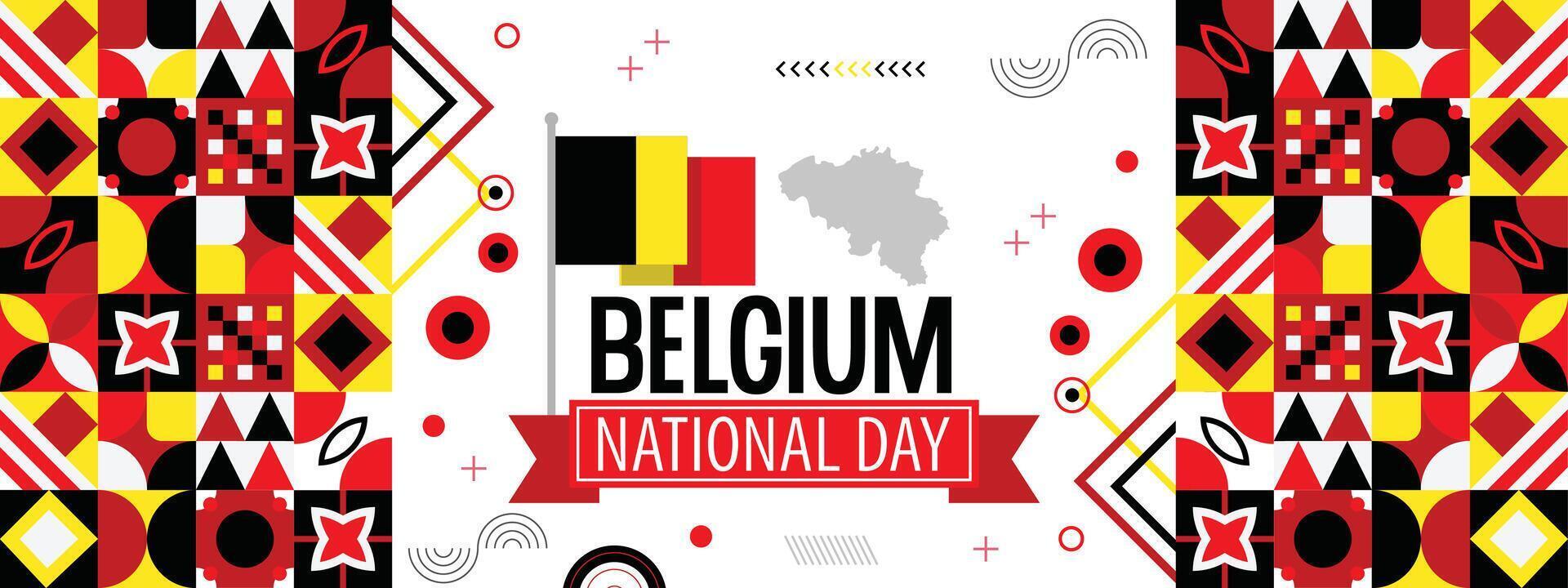 Belgien National Tag Banner mit Karte Flagge Farben Thema Hintergrund und geometrisch abstrakt retro modern schwarz rot Gelb Design. Belgier Personen. vektor