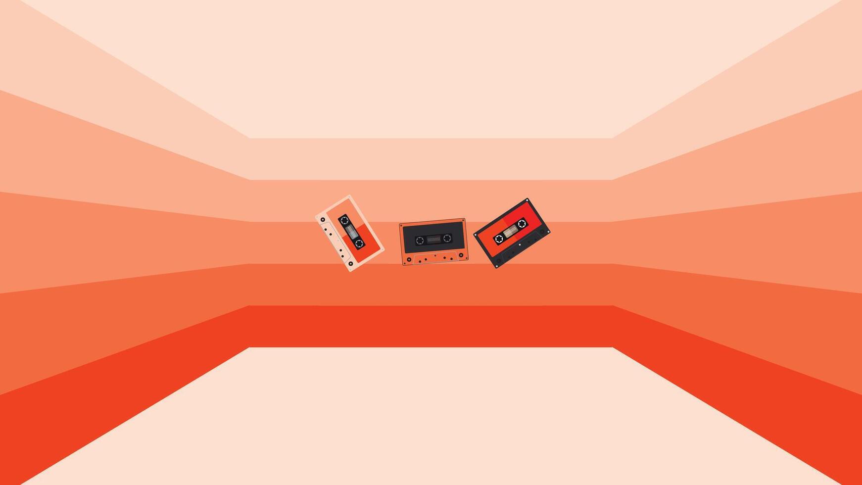 retro Hintergrund mit Audio- Kassette Bänder isoliert Orange hintergrund.flach Design Hintergrund, geeignet zum Jahrgang Hintergrund, retro Poster , retro Banner vektor