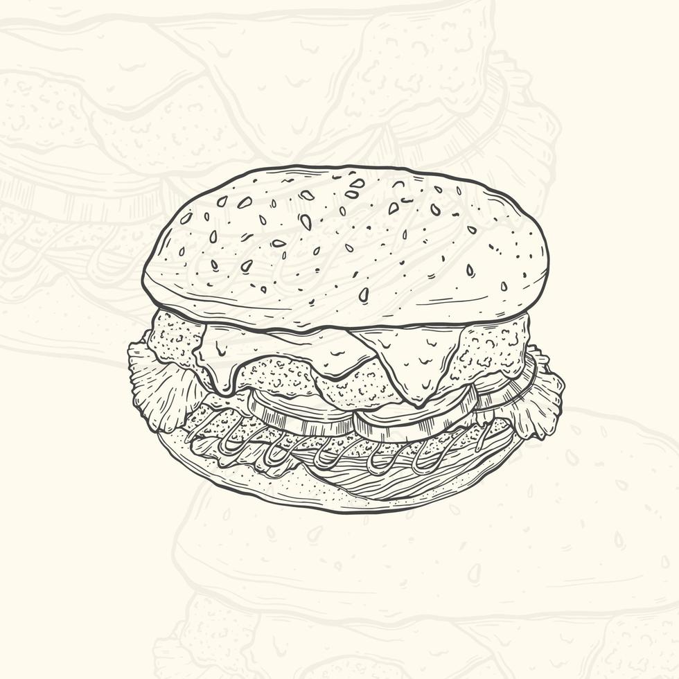 illustration hamburgare skiss food.hand dras element design meny. isolerade objekt i vit bakgrund. vektor