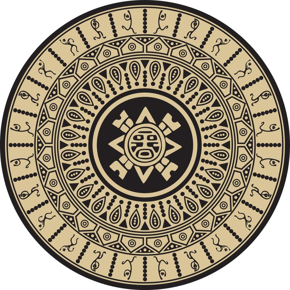 inföding amerikan runda guld mönster. geometrisk former i en cirkel. nationell prydnad av de människors av Amerika, maja, azteker, incas vektor