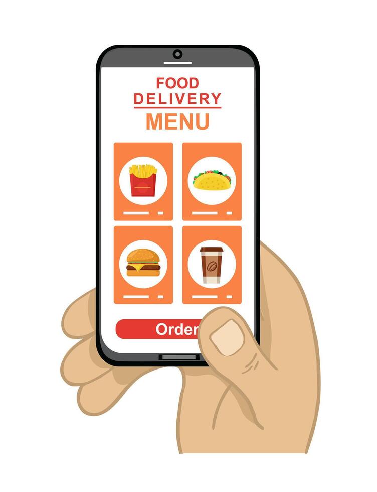 Bestellung schnell Essen online über Smartphone. online Bestellung von Produkte. App zum ein online Lebensmittelgeschäft Geschäft und Lieferung vektor