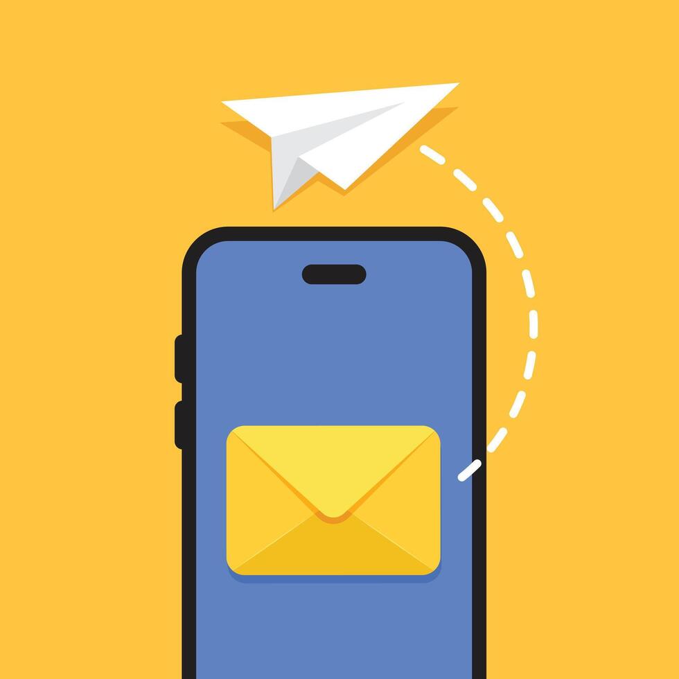 skicka e-post från smartphone ikon i platt stil. papper plan illustration på isolerat bakgrund. meddelande överföra tecken företag begrepp. vektor