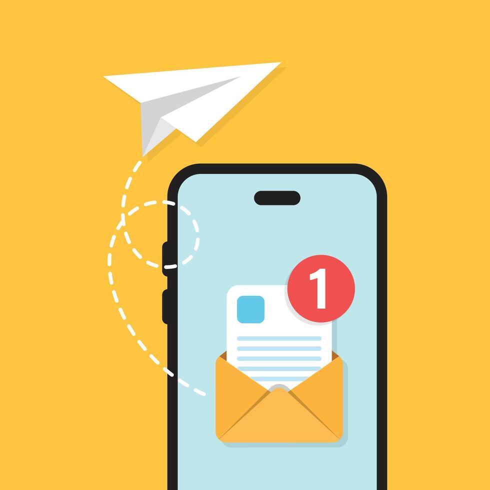 skicka e-post från smartphone ikon i platt stil. papper plan illustration på isolerat bakgrund. meddelande överföra tecken företag begrepp. vektor