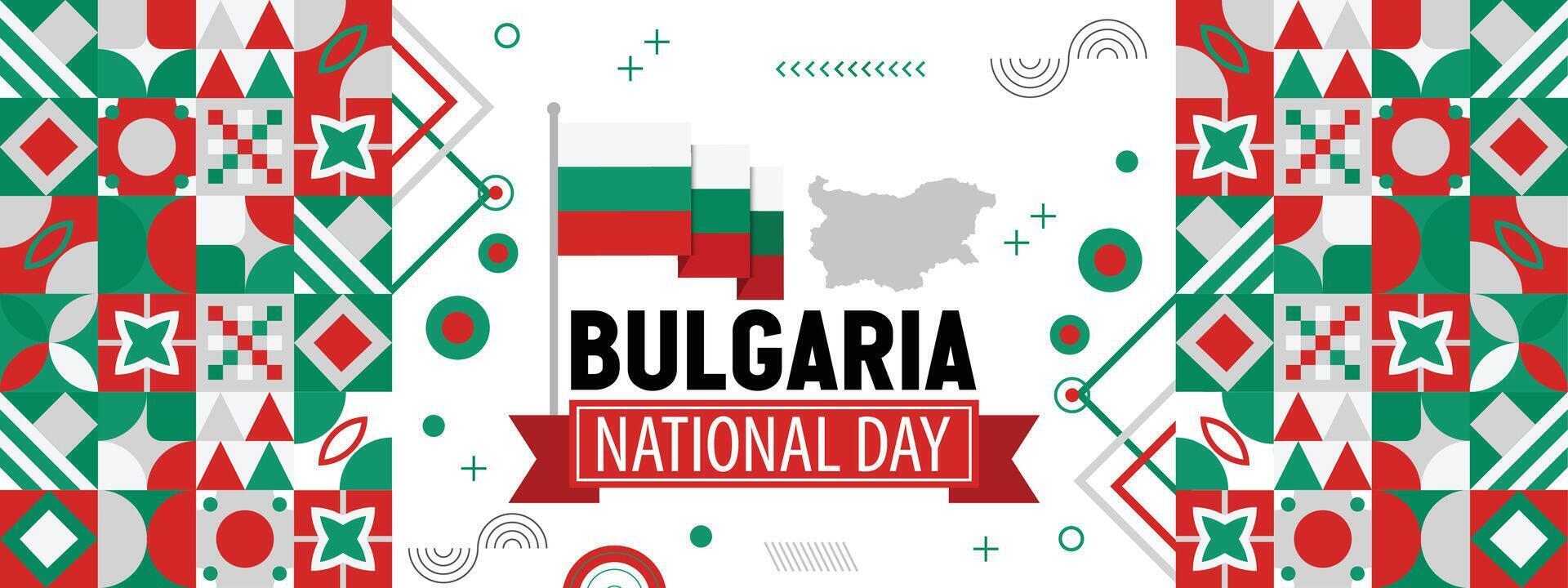 bulgarien nationell dag baner med bulgarian flagga färger bakgrund, kreativ oberoende dag baner med höjning hand. affisch, kort, baner, mall, för fira årlig vektor