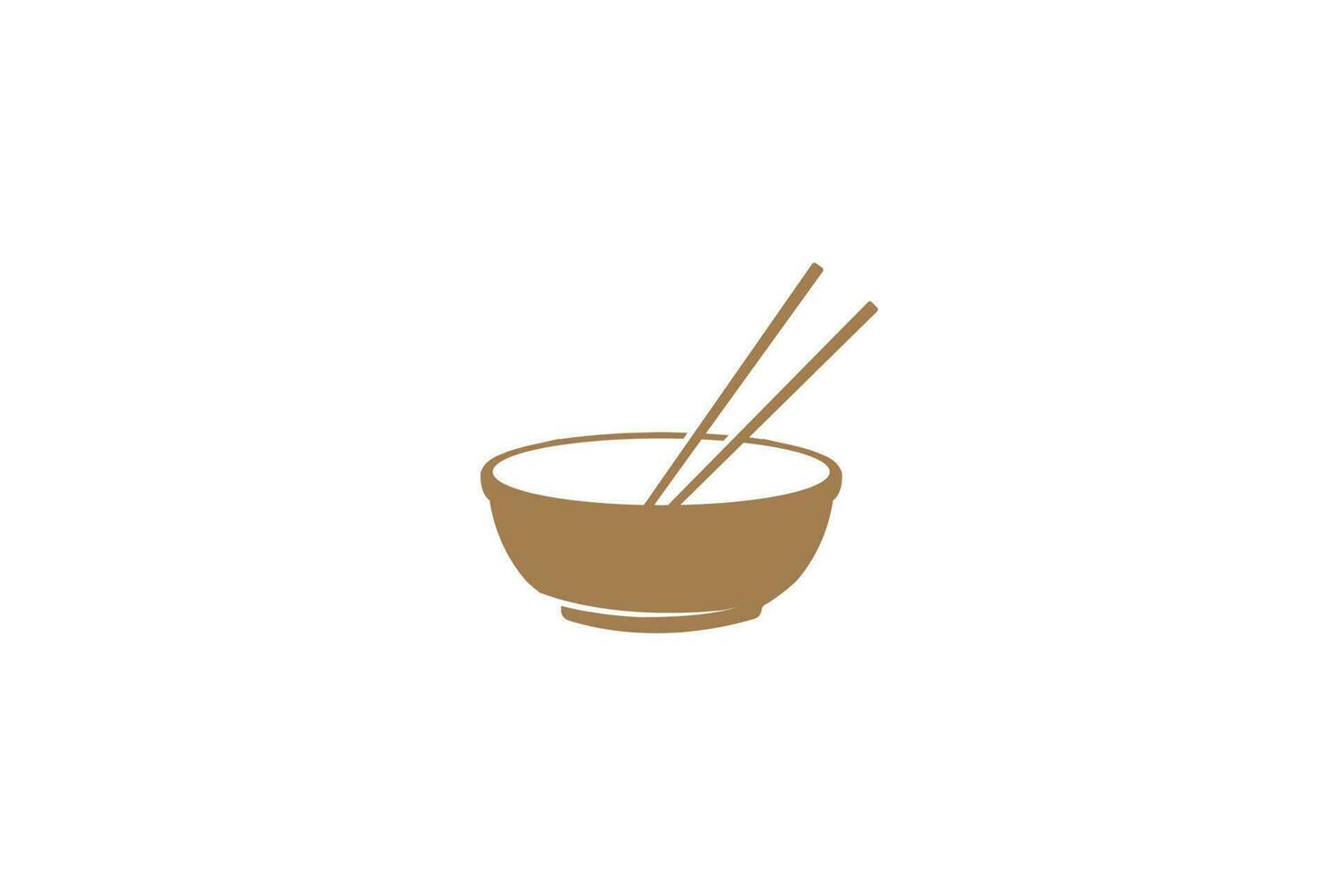 Schüssel mit Essstäbchen für asiatisch-orientalisch-japanisch-koreanisches chinesisches Essen-Restaurant-Logo-Design-Vektor vektor