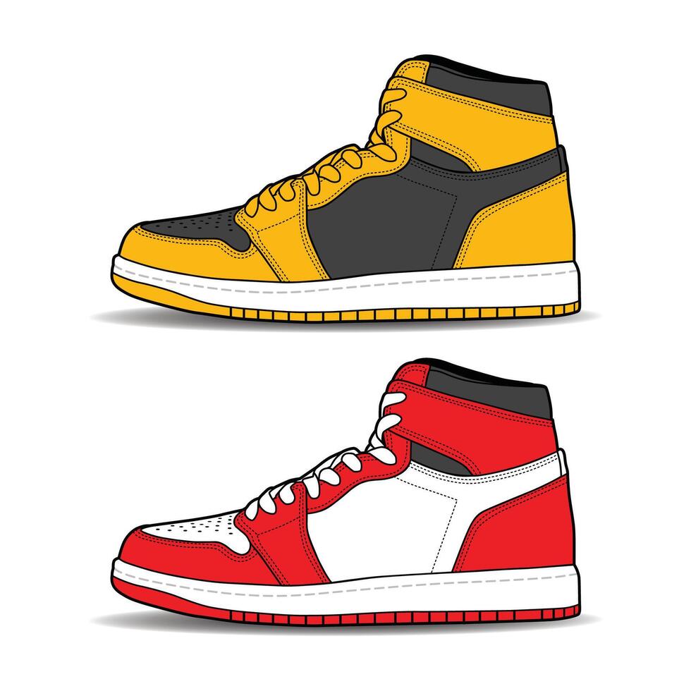 Turnschuhe Schuh einstellen Sammlung mit anders Farbe. Sneaker Seite Aussicht eben Design Konzept. Symbol Logo Illustration. vektor