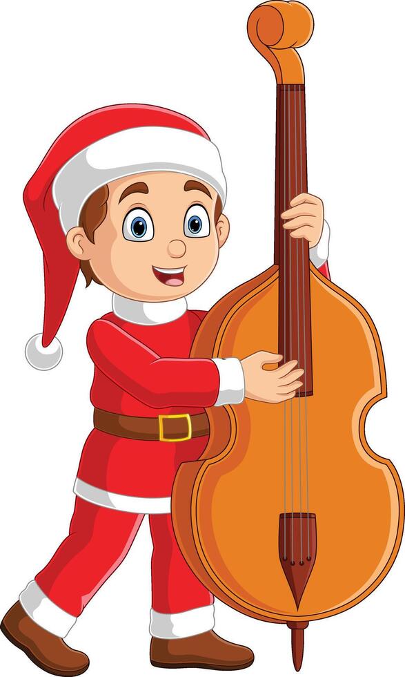 Karikatur wenig Junge im rot Santa Kleider spielen Cello vektor