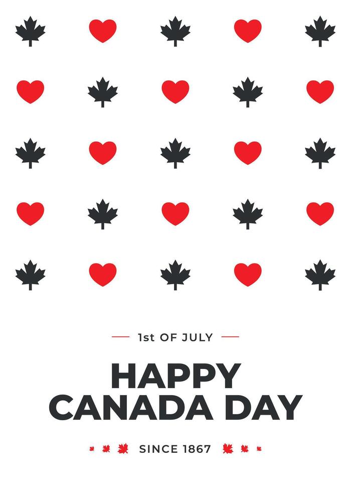 minimalistisch modisch Vertikale Kanada Tag Poster. glücklich Kanada Tag. 1 von Juli Vorlage Design Sieg Tag. Sozial Medien Post, feiern. Ahorn Blätter und Herzen. wir Liebe Kanada. geometrisch Stil vektor