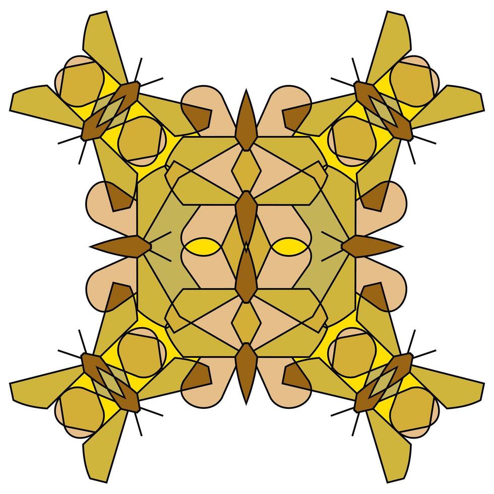 prydnad av geometrisk siffror av fjärilar i kombinatorik stil i guld färger, mandala på en vit bakgrund vektor