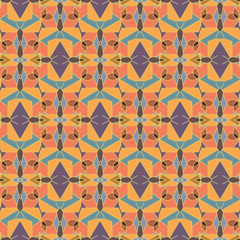 sömlös mönster, prydnad av geometrisk siffror av fjärilar i kombinatorik stil i orange, lila, guld nyanser vektor