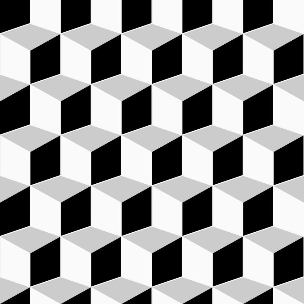 einfarbig nahtlos geometrisch Muster. wiederholbar 3d Würfel Hintergrund. dekorativ endlos schwarz und Weiß Textur vektor