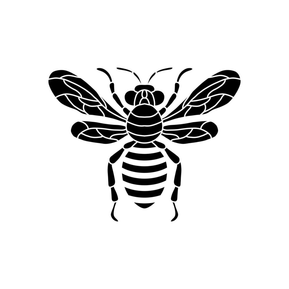 Honig Biene Symbol. schwarz Biene auf Weiß Hintergrund. Silhouette. Grafik Illustration von Insekt Silhouette Zeichnung zum Honig Produkte, Paket, Design. vektor
