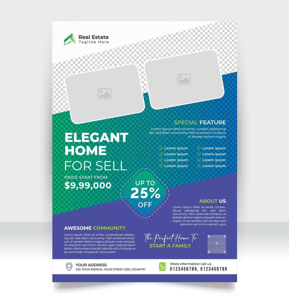 hus fast egendom försäljning verklig egendom flygblad mall. skriva ut redo Hem försäljning flygblad desig mall.n a4 verklig egendom företag flygblad affisch broschyr broschyr omslag mall design. vektor