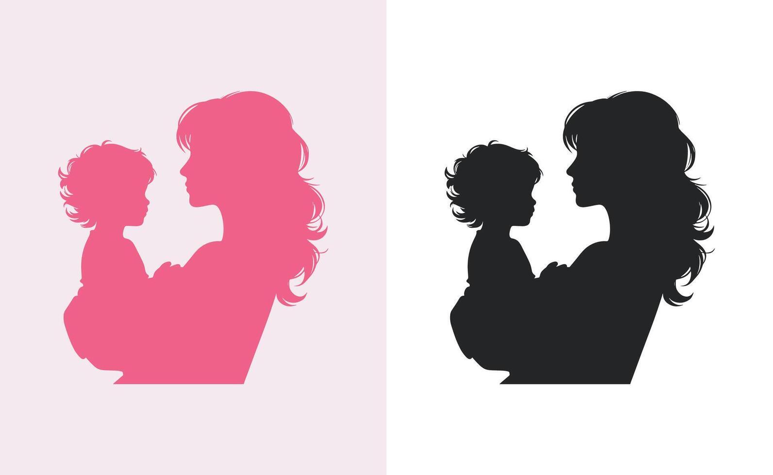 Frauen und Kind Logo Design Mutter Tag Besondere können Sein benutzt im Sozial Medien Post, Gruß Karte Design, Banner und Plakate. glücklich Mütter Tag Silhouette zum Beste Mama und Kind Liebe Karte Design vektor