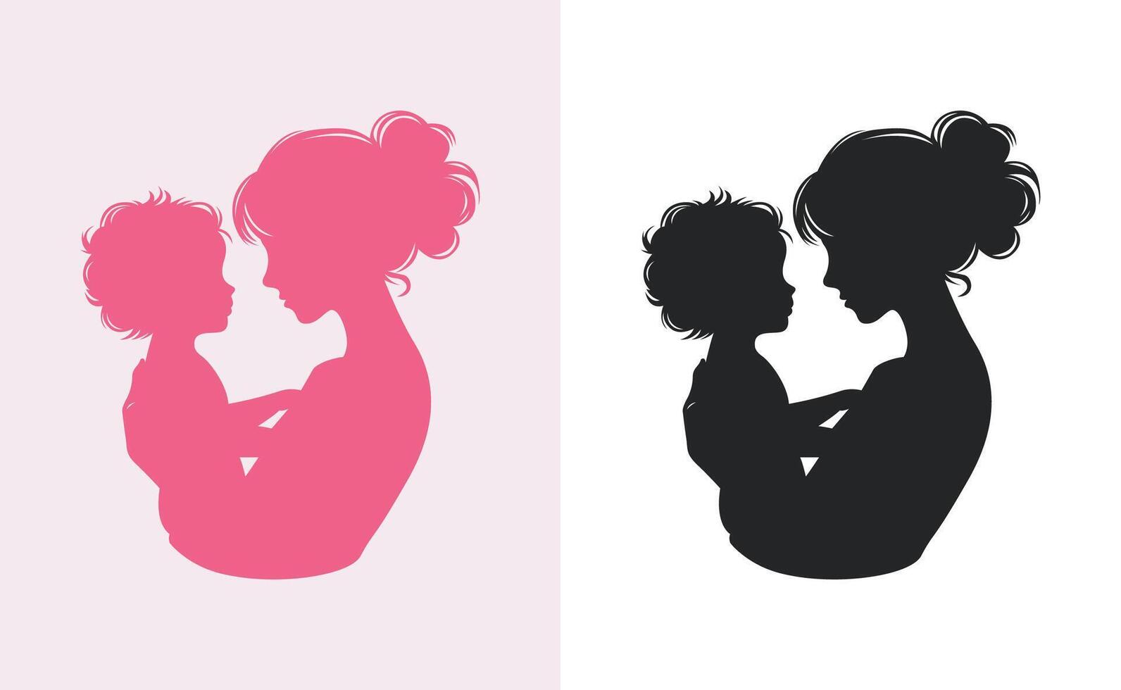 Frauen und Kind Logo Design Mutter Tag Besondere können Sein benutzt im Sozial Medien Post, Gruß Karte Design, Banner und Plakate. glücklich Mütter Tag Silhouette zum Beste Mama und Kind Liebe Karte Design vektor