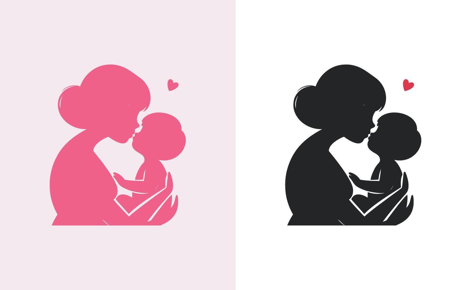 Frauen und Kind Logo Design Mutter Tag Besondere können Sein benutzt im Sozial Medien Post, Gruß Karte Design, Banner und Plakate. glücklich Mütter Tag Silhouette zum Beste Mama und Kind Liebe Karte Design vektor