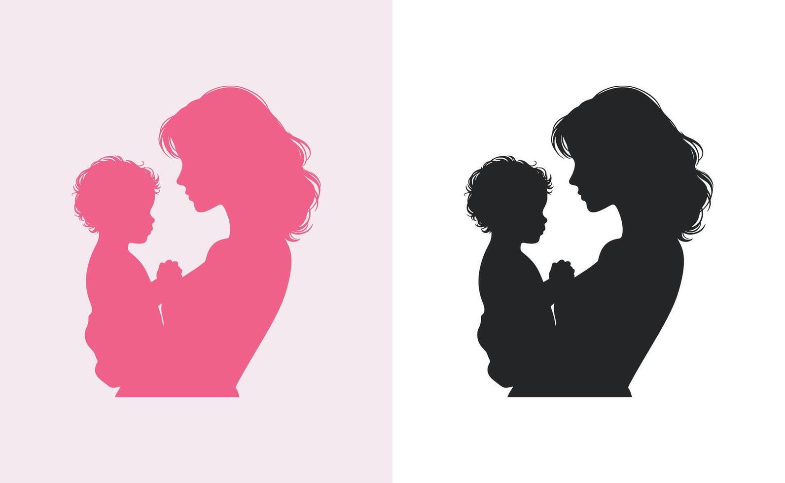 Frauen und Kind Logo Design Mutter Tag Besondere können Sein benutzt im Sozial Medien Post, Gruß Karte Design, Banner und Plakate. glücklich Mütter Tag Silhouette zum Beste Mama und Kind Liebe Karte Design vektor