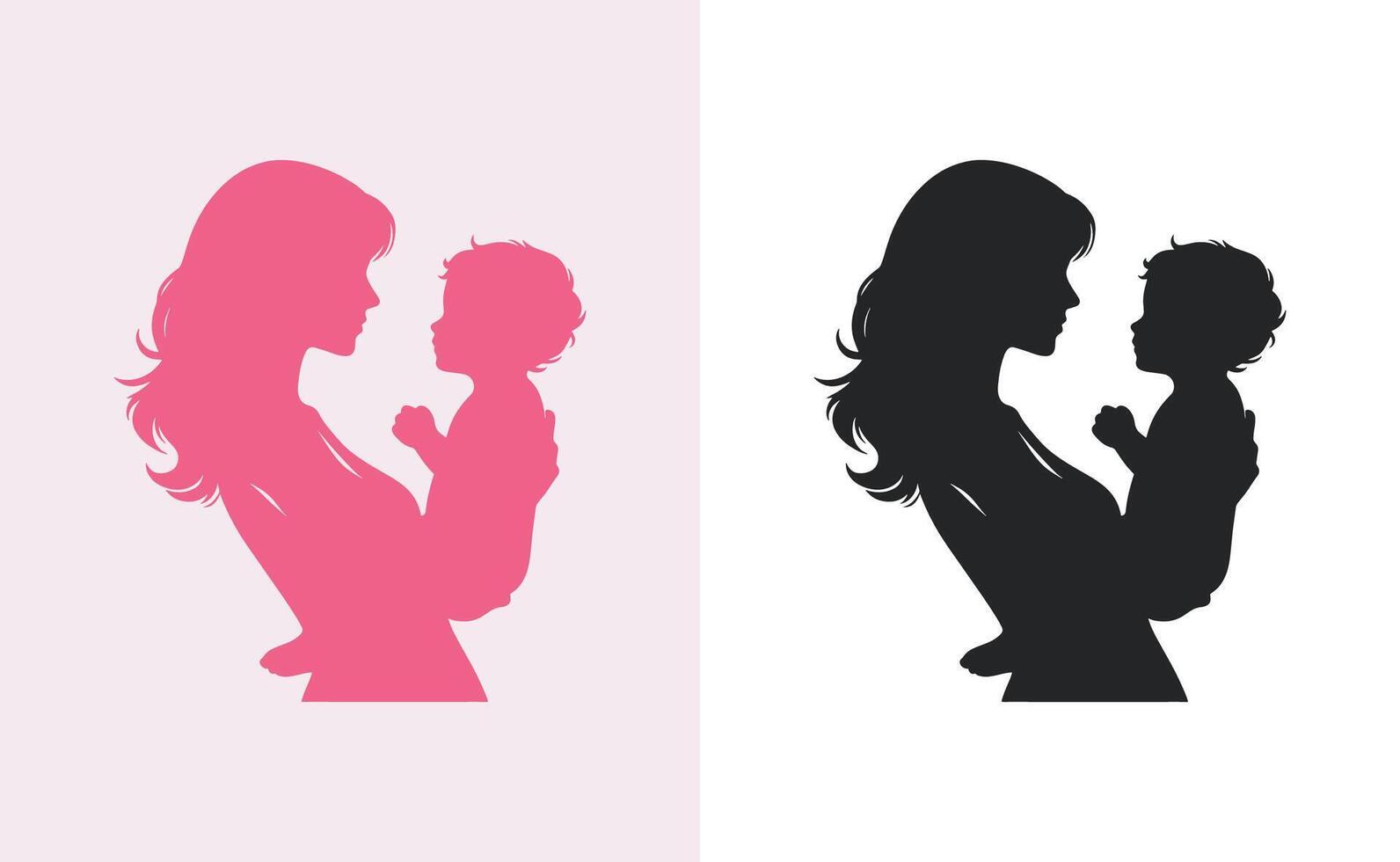 Frauen und Kind Logo Design Mutter Tag Besondere können Sein benutzt im Sozial Medien Post, Gruß Karte Design, Banner und Plakate. glücklich Mütter Tag Silhouette zum Beste Mama und Kind Liebe Karte Design vektor