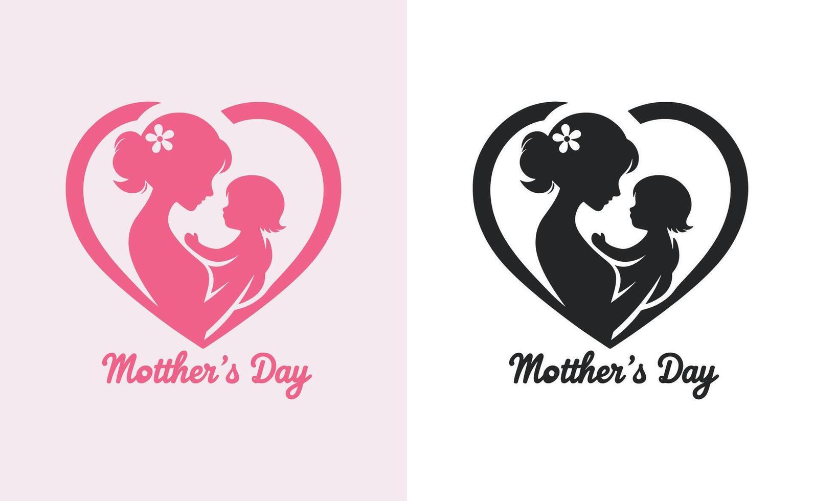 Frauen und Kind Logo Design Mutter Tag Besondere können Sein benutzt im Sozial Medien Post, Gruß Karte Design, Banner und Plakate. glücklich Mütter Tag Silhouette zum Beste Mama und Kind Liebe Karte Design vektor