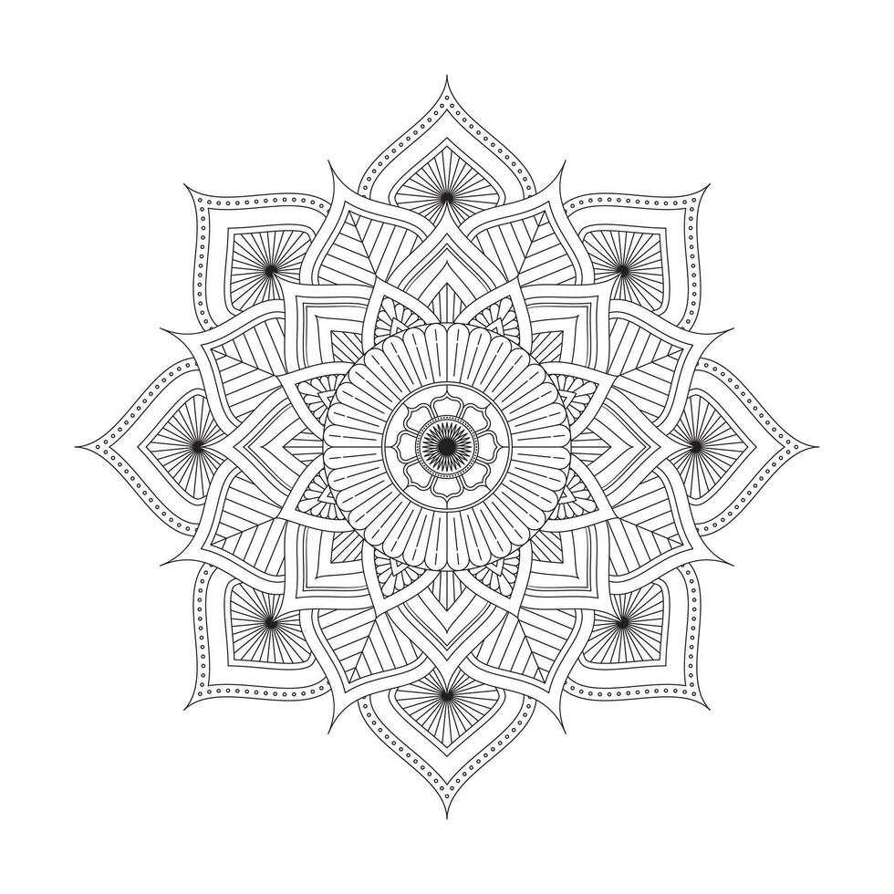einfach schwarz und Weiß Linie Kunst Lotus Mandala gestalten mit Blumen- Punkte und Blütenblätter Konzept vektor