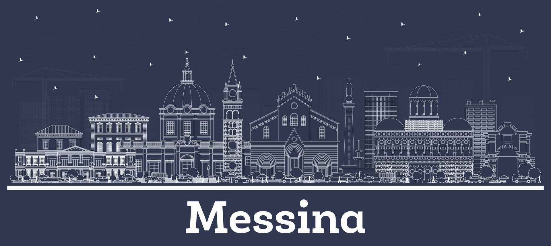 Gliederung Messina Sizilien Italien Stadt Horizont mit Weiß Gebäude. Geschäft Reise und Konzept mit modern die Architektur. Messina Stadtbild mit Sehenswürdigkeiten. vektor